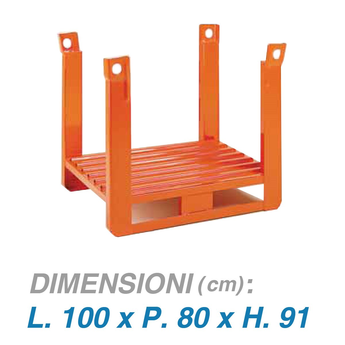 Pallet sovrapponibile a montanti liberi su slitta - Dim. 100x80x91 - Portata: 1500 kg.