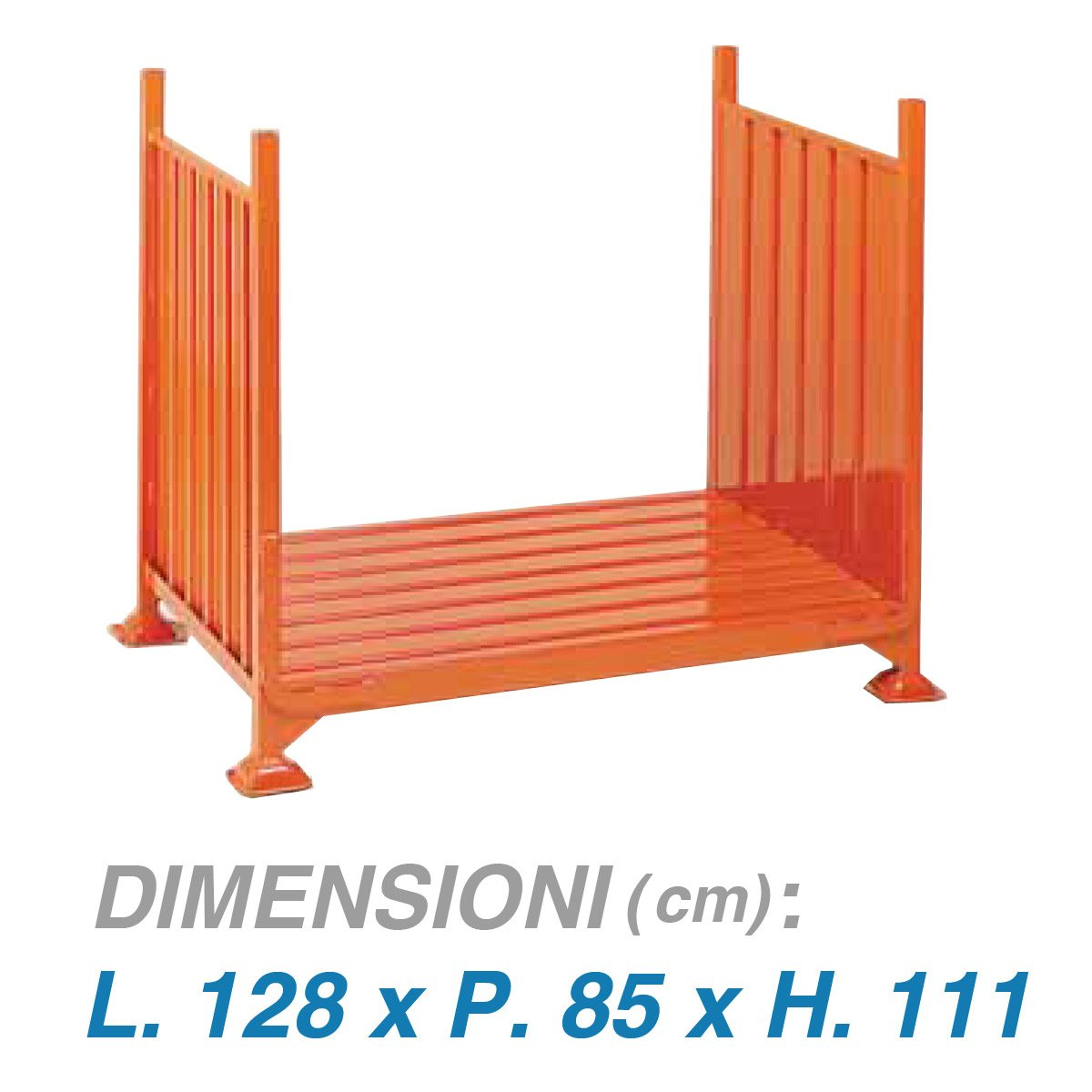 Pallet a montanti liberi con piede a tazza e 2 lati chiusi - Dim. 128x85x111 - Portata: 1400 kg.