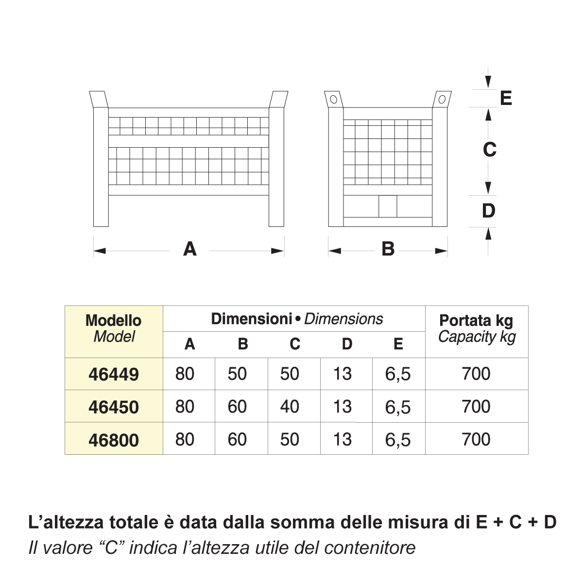 Contenitori metallo rete anta bassa - Dim.80x50x70 (700 KG)