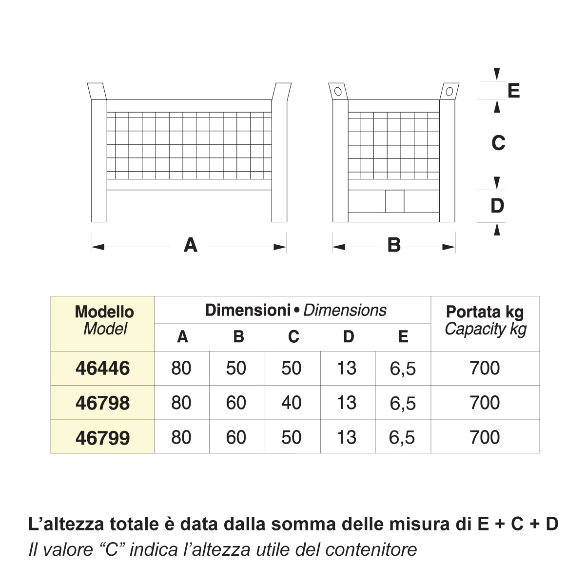Contenitori  in rete su slitta cm. 80x60x70 (700 KG)