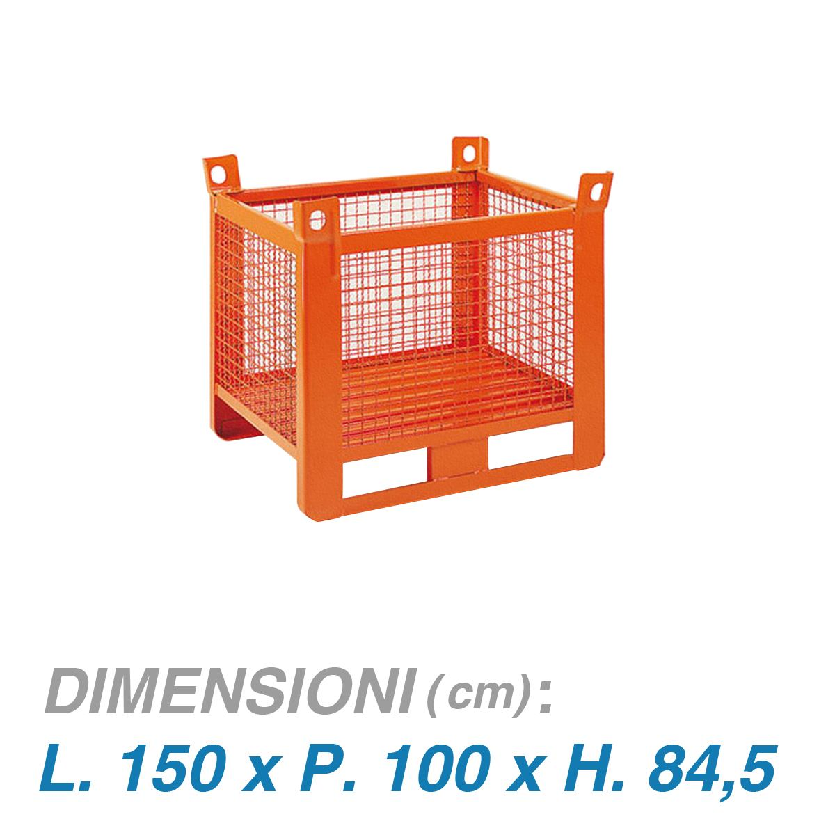 Contenitore rete su slitta lato lungo - Dim.150x100x85 (1000 KG)