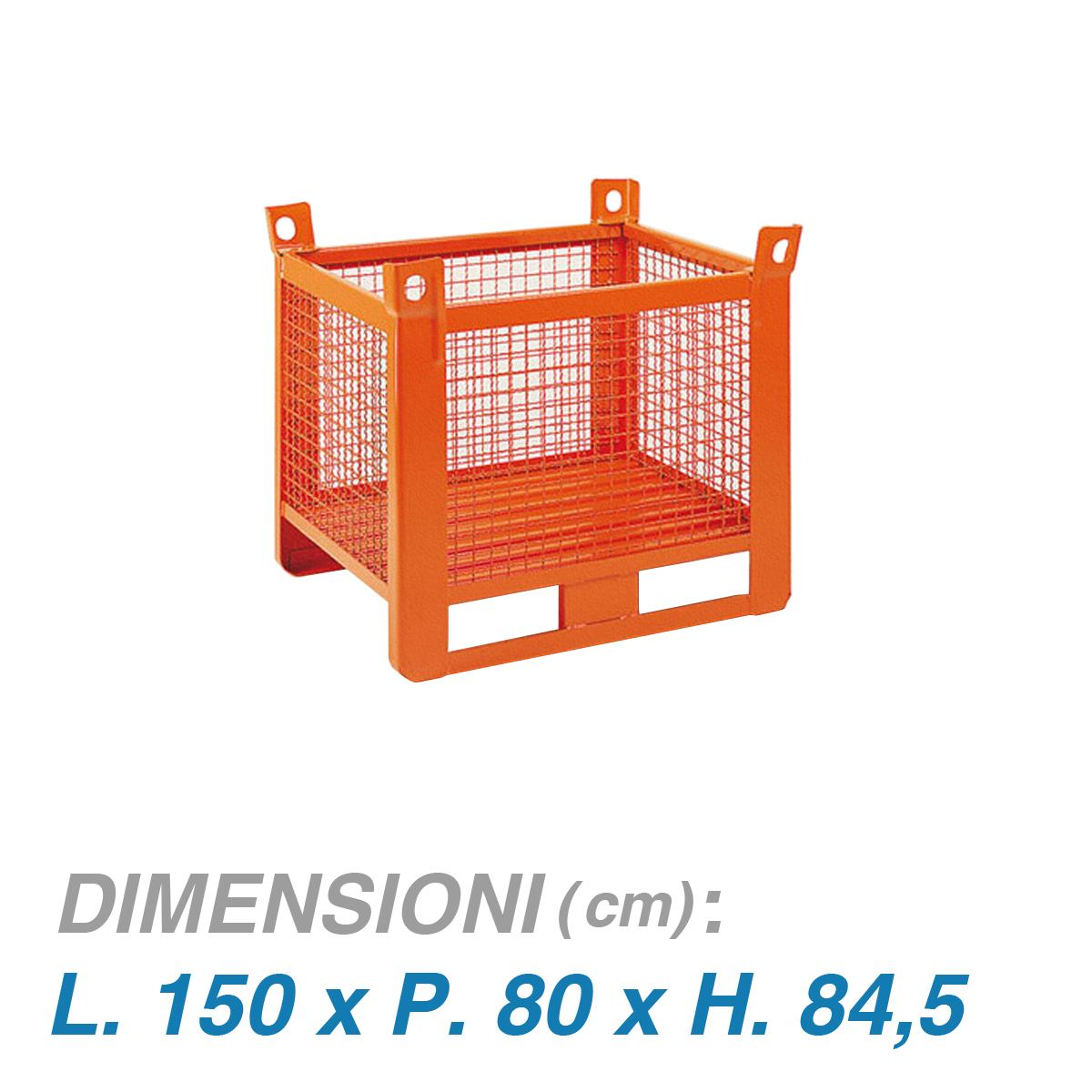 Contenitore rete su slitta lato lungo - Dim.150x80x85 (1000 KG)