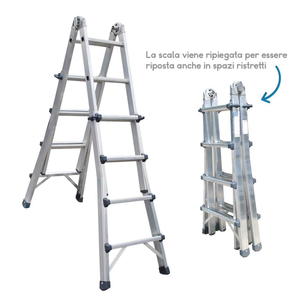 Scala professionale multiuso a sfilo telescopico - 18 gradini