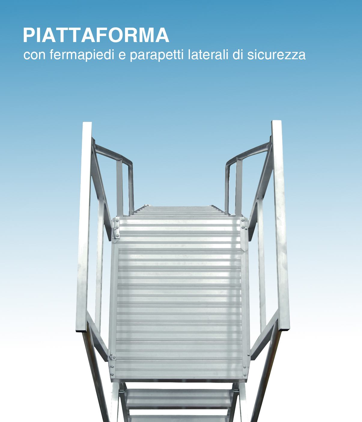 Scala professionale a palchetto con piattaforma e piastre di fissaggio al suolo - 8 gradini