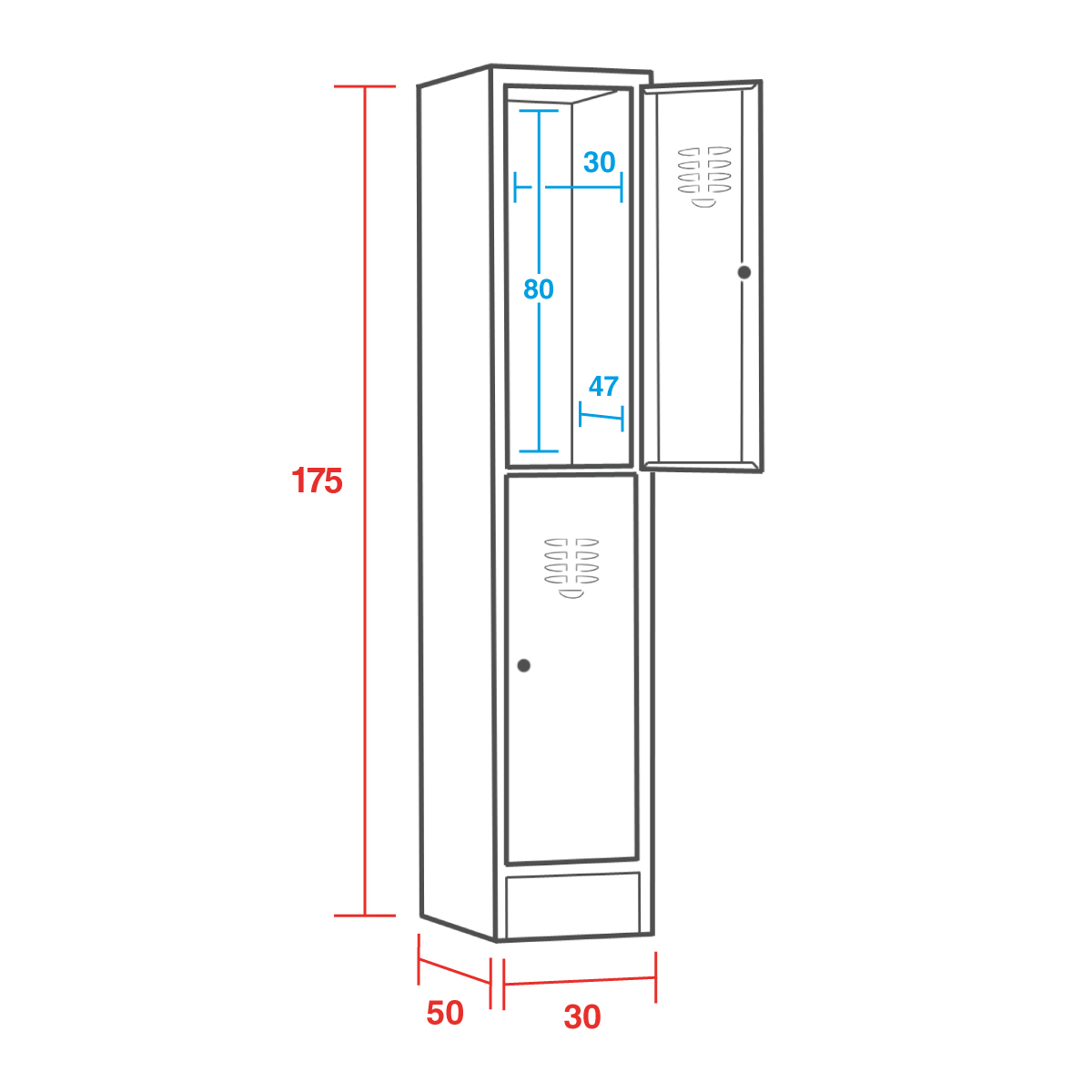 Armadio sovrapposto su zoccolo 2 vani - cm. 30X50x175H