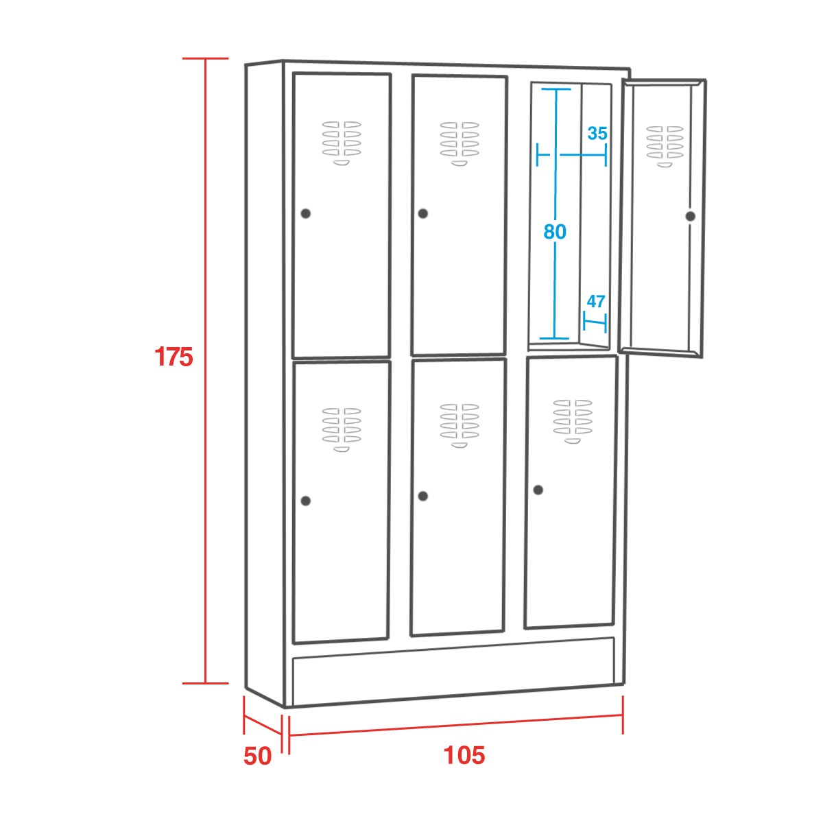 Armadio sovrapposto sporco pulito su zoccolo 6 Posti | cm.L.105xP.50xH.175