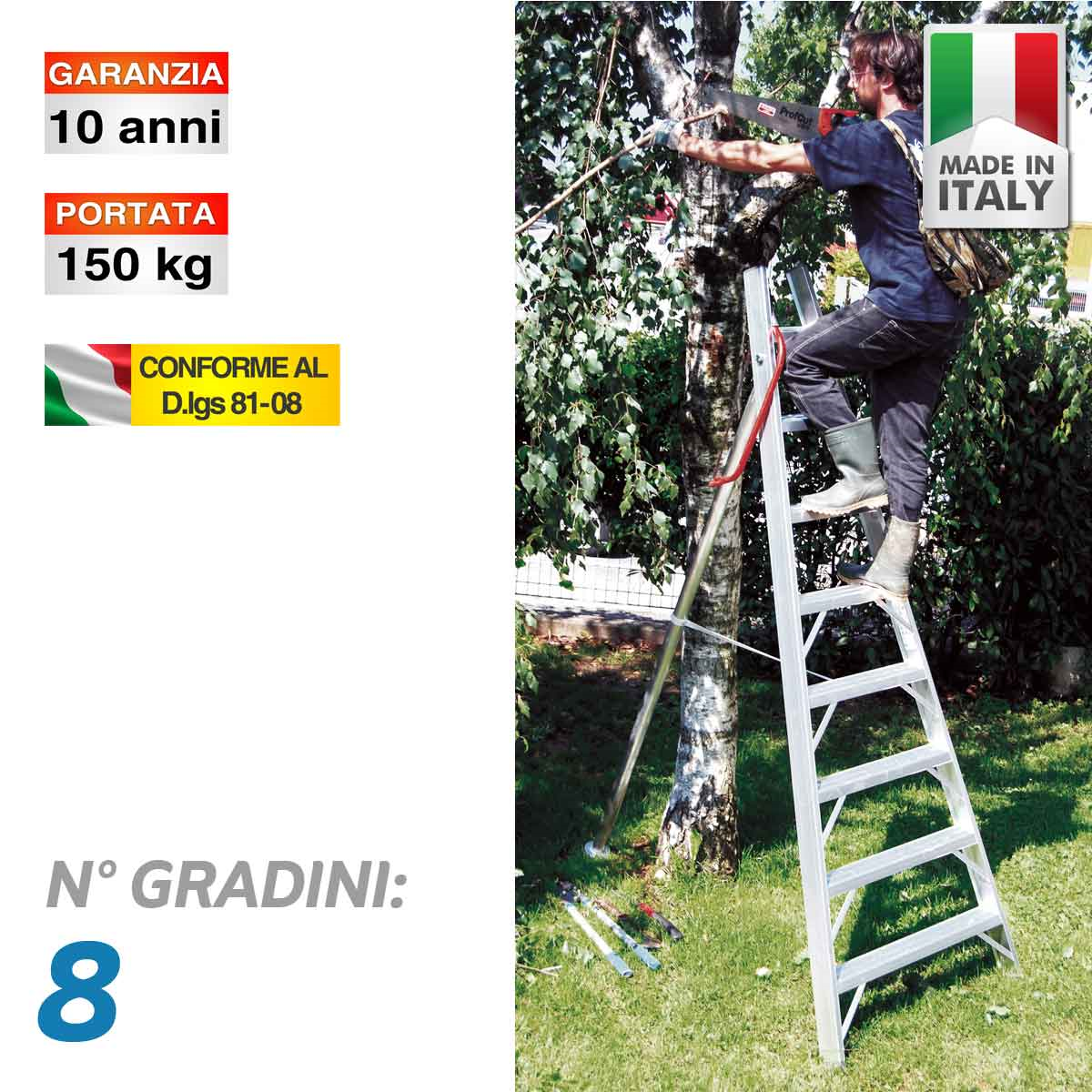 Scala professionale agricola a punta tagliata - 8 gradini