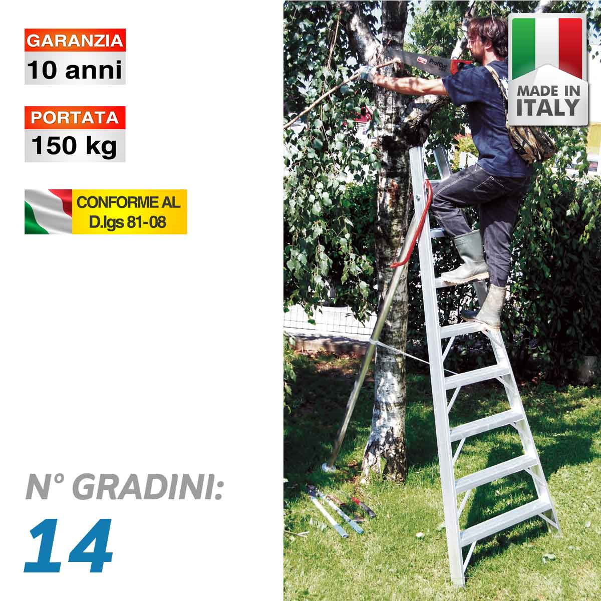 Scala professionale agricola a punta tagliata - 14 gradini