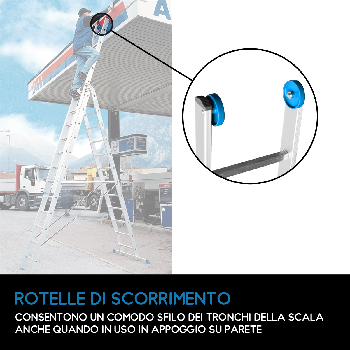 Scala professionale multiuso in 3 tronchi - 18 gradini