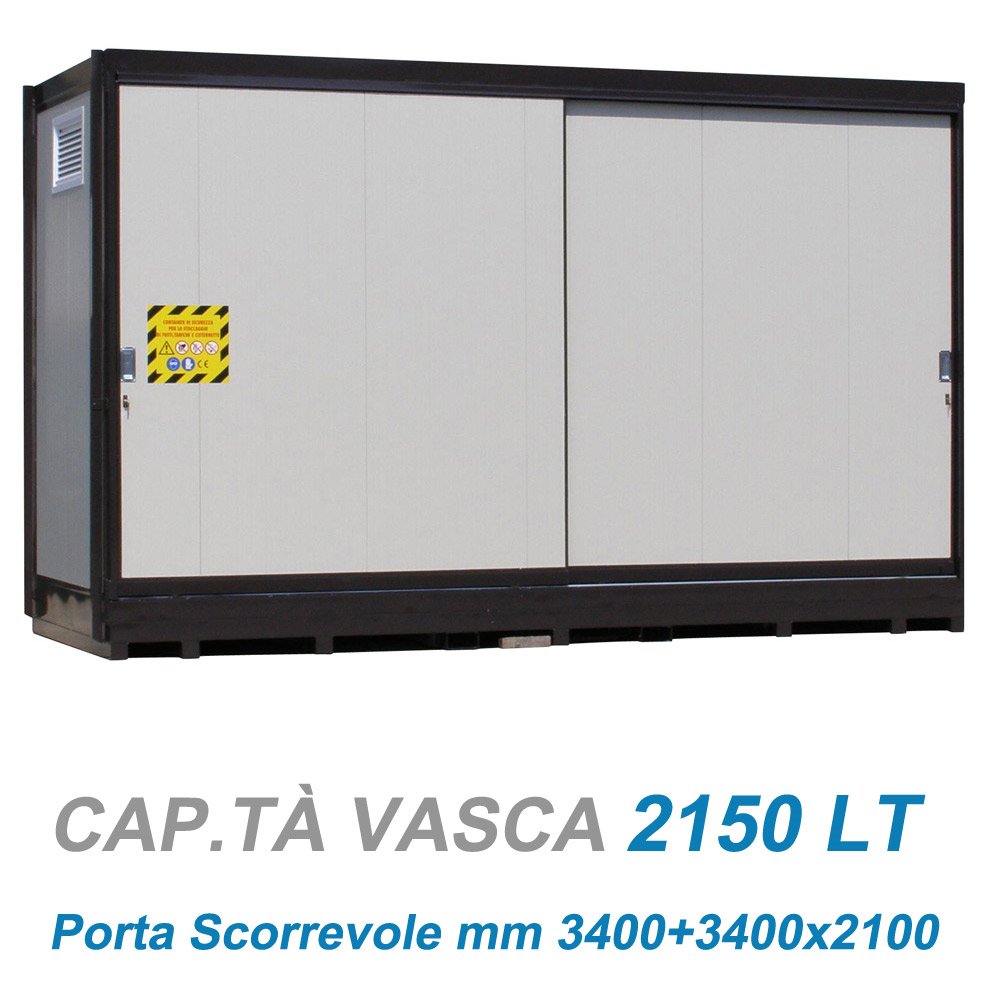 Container coibentato con vasca e griglie di areazione / cm. L.713xP.202xH.261
