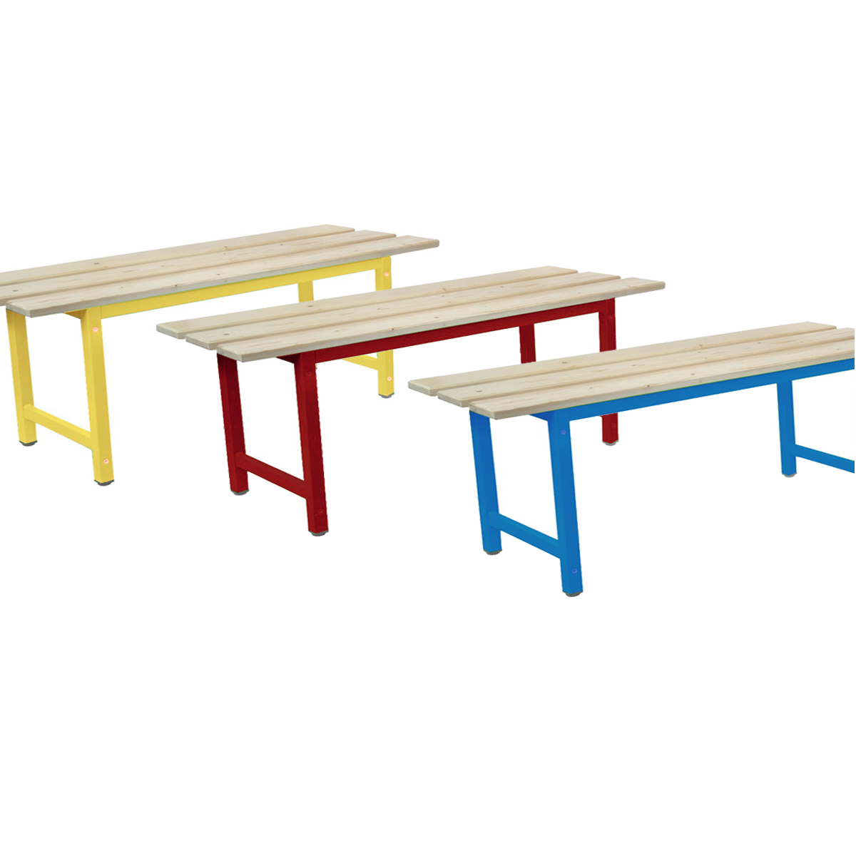 Panca spogliatoio  in legno telaio colorato 5 posti / cm. L.150