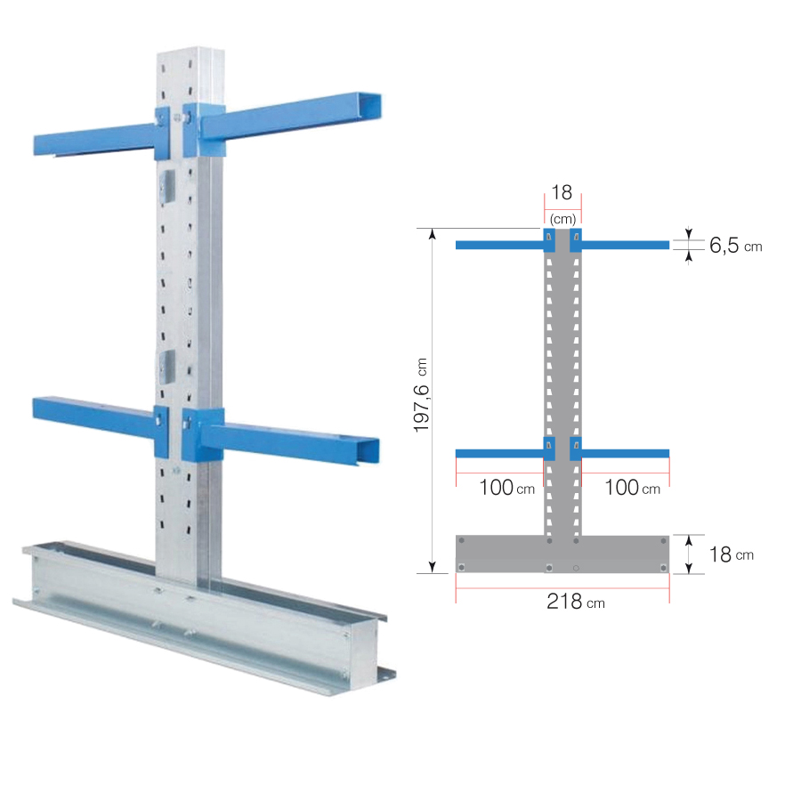 Colonna Cantilever H.200 – con 4 mensole da 100 cm Bifronte