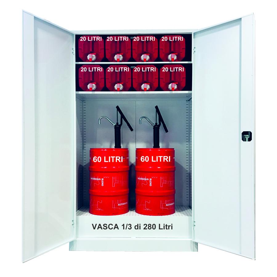 Armadio con vasca di contenimento a 2 ripiani / cm. L.108xP.50xH.185