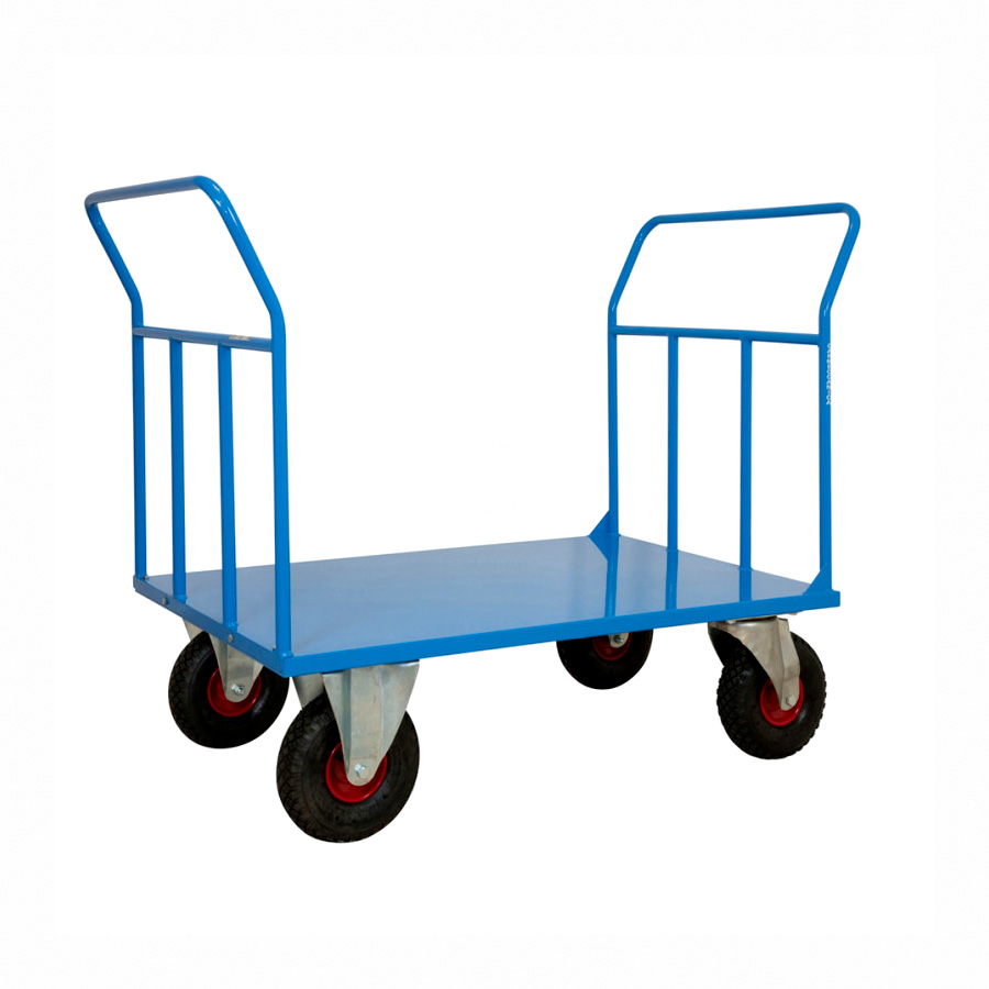 Carrello a pianale con piano 1200x800 mm a 2 sponde r. Pneus ø 260