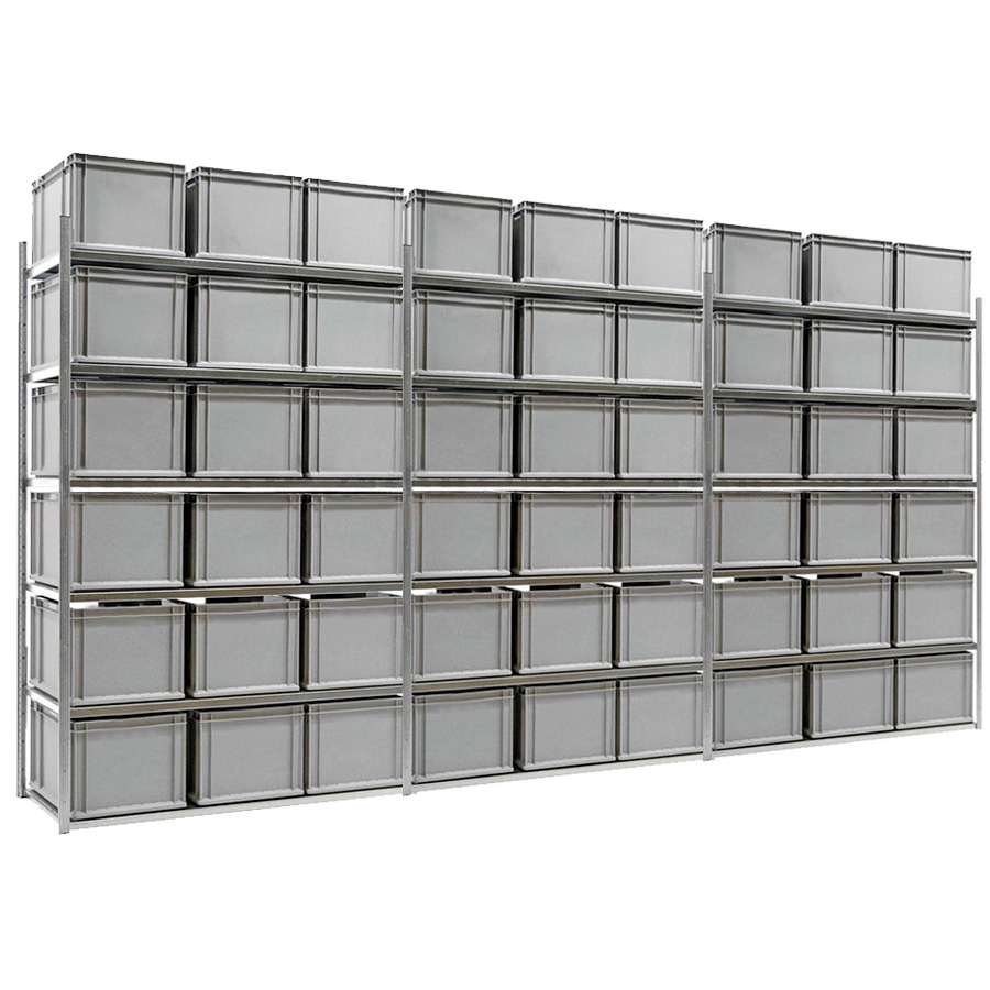 Scaffale con 54 contenitori in plastica ECO - cm. L.390xP.60xH.200