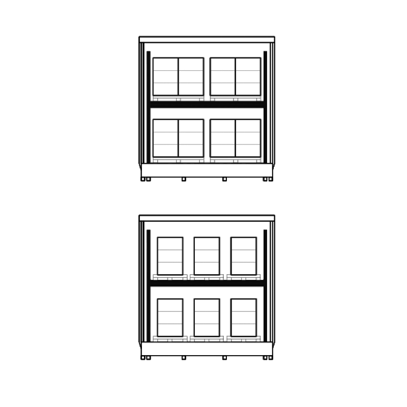 Box in acciaio coibentato con vasca – 12/16 Fusti / cm. L.323xP.170xH.296