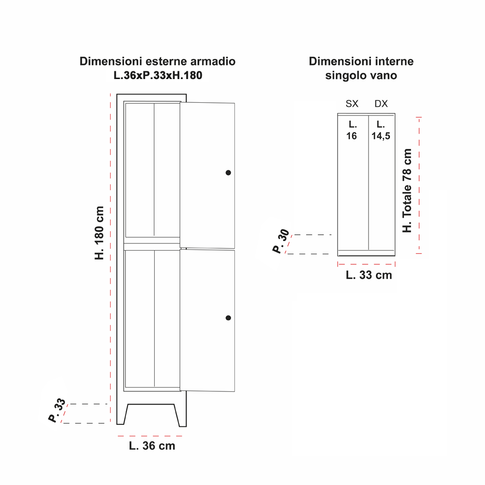 Armadio Spogliatoio Express Slim 2 Posti L.36xP.33xH.180 cm