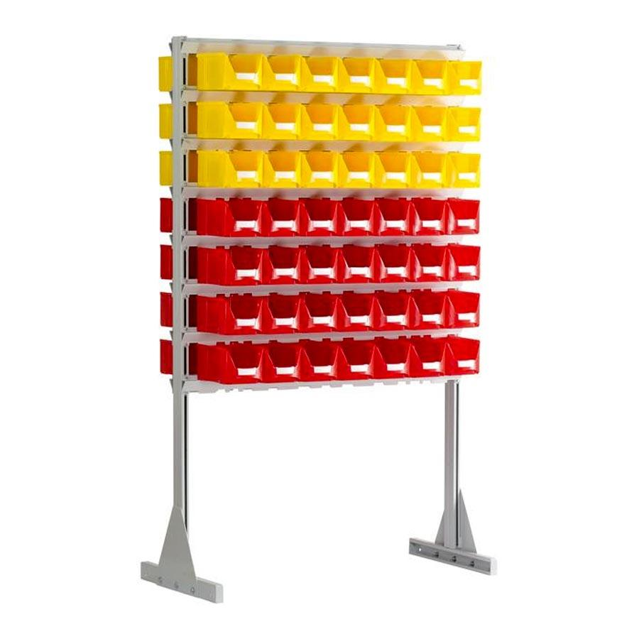 Scaffale doppio completo di 98 cassettine per minuterie