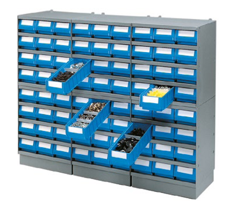 Scaffale a muro completo di 12 cassettine da LT 5