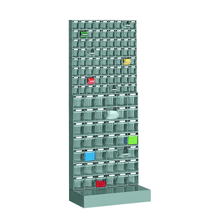 Scaffale con cassette porta-minuterie a ribalta, 114 Scomparti di misure differenti / cm. L.60xP.33xH.150