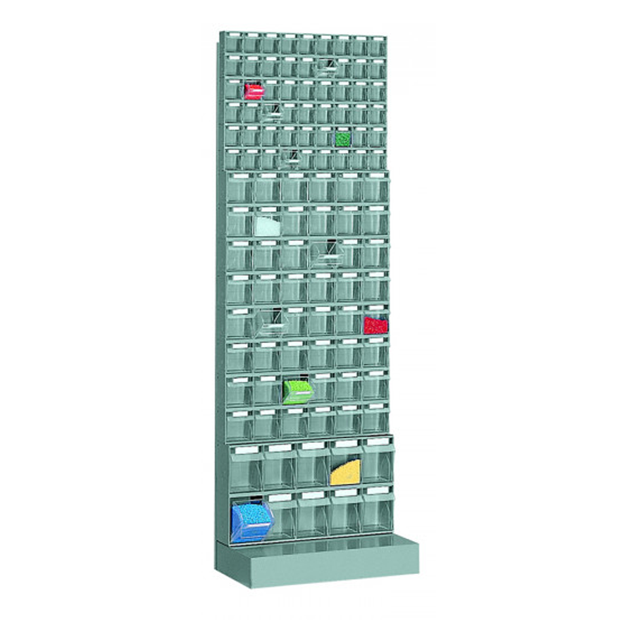 Scaffale con cassette porta-minuterie a ribalta, 112 Scomparti di misure differenti / cm. L.60xP.33xH.179