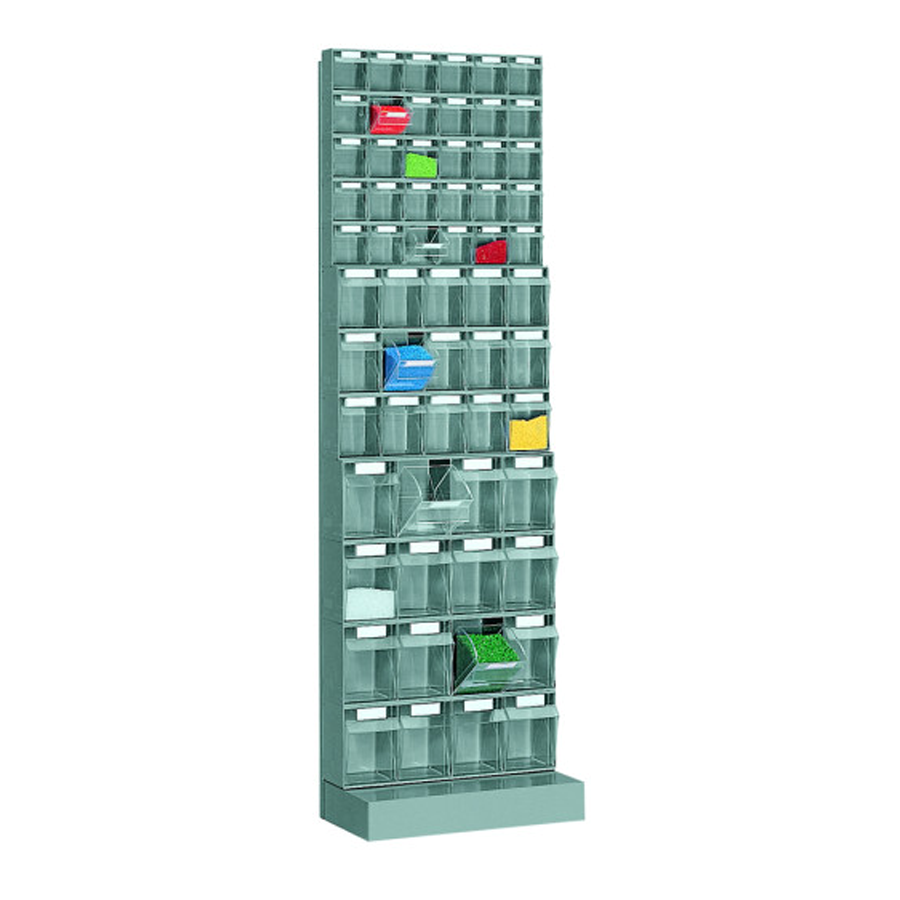 Scaffale con cassette porta-minuterie a ribalta, 61 Scomparti di misure differenti / cm. L.60xP.33xH.198