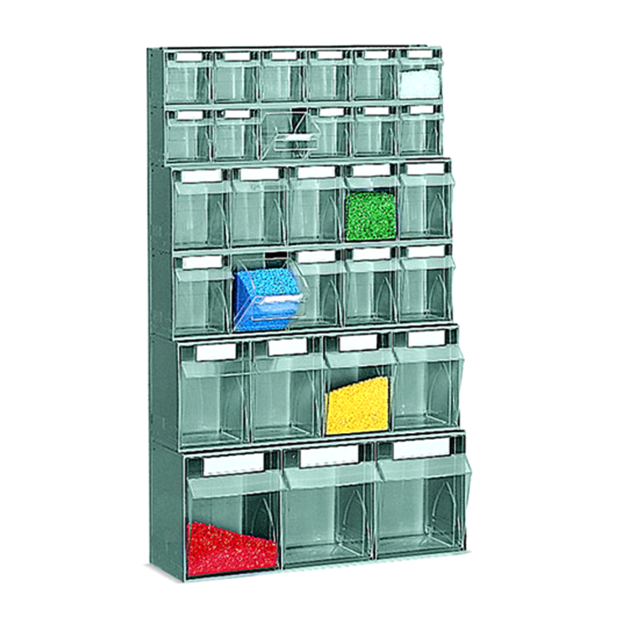 Scaffale con cassette porta-minuterie a ribalta, 29 Scomparti di misure differenti / cm. L.60xP.22xH.100