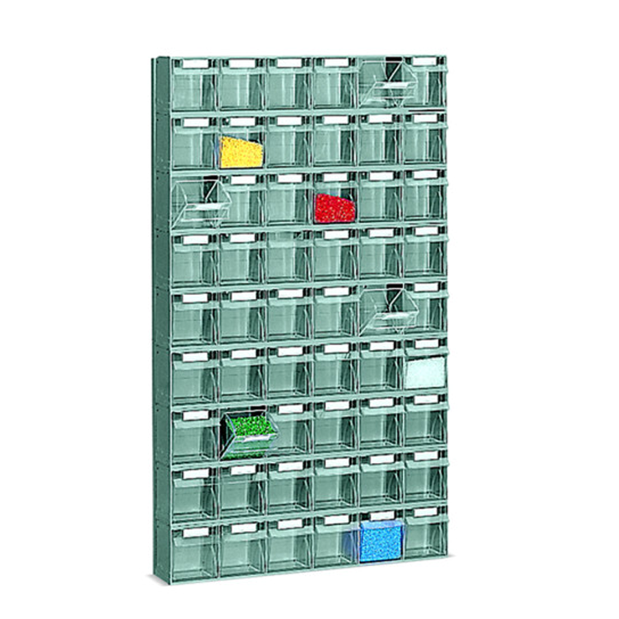 Scaffale con cassette porta-minuterie a ribalta, 54 Scomparti di misure differenti / cm. L.60xP.12xH.101