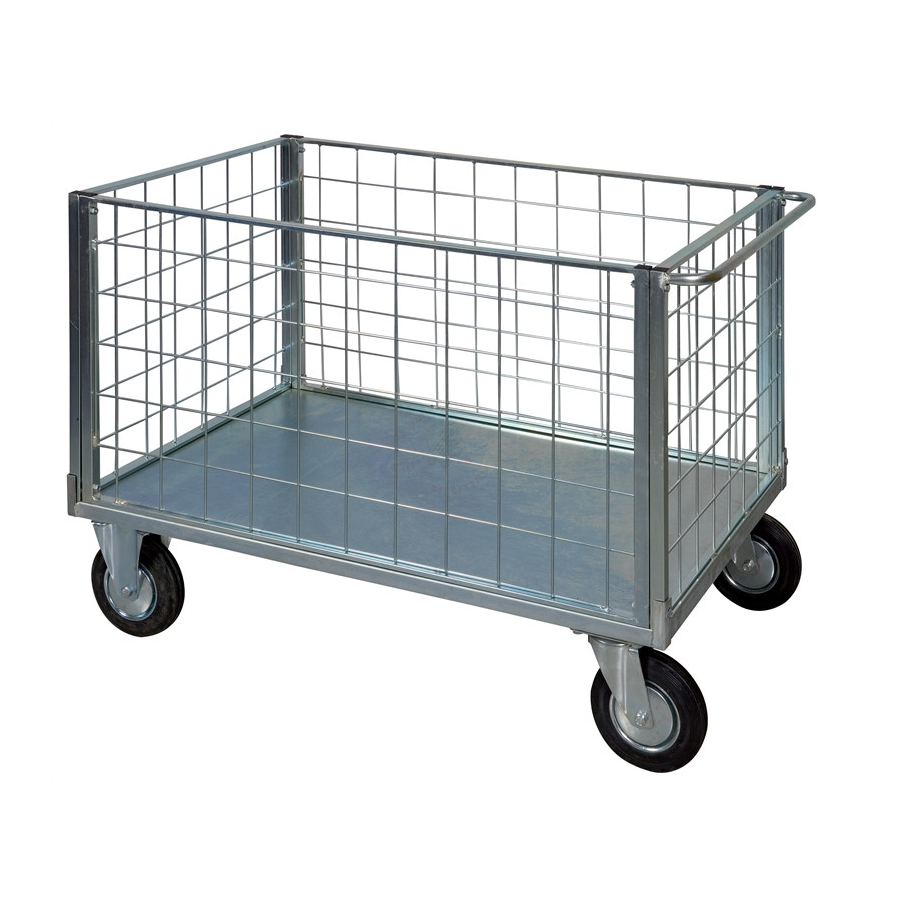 Carrello con 4 sponde rete (2 ruote con freno) /cm. L.130xP.80xH.90