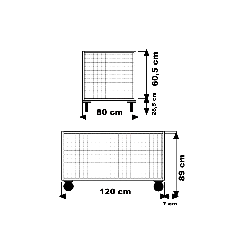 Carrello con 4 sponde rete (2 ruote con freno) /cm. L.130xP.80xH.90