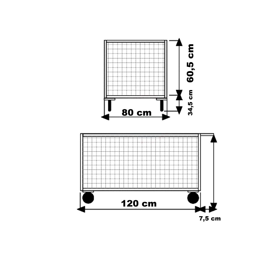 Carrello con 4 sponde rete 1 ribaltabile/cm. L.130xP.80xH.95