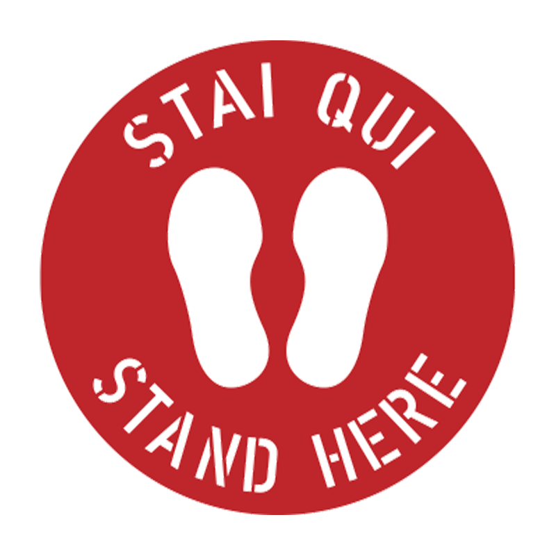 Bolli fondo rosso Stai qui Stand here (10 pz)