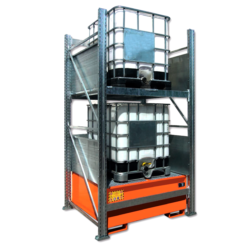 Scaffalatura per cisternette con vasca/2 cisterne/cm. L.150xP.143xH.300