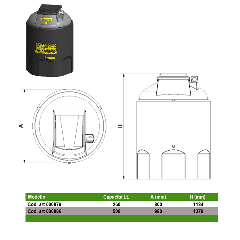 Contenitore olio esausto a doppia camera / 500 LT / Idraulico