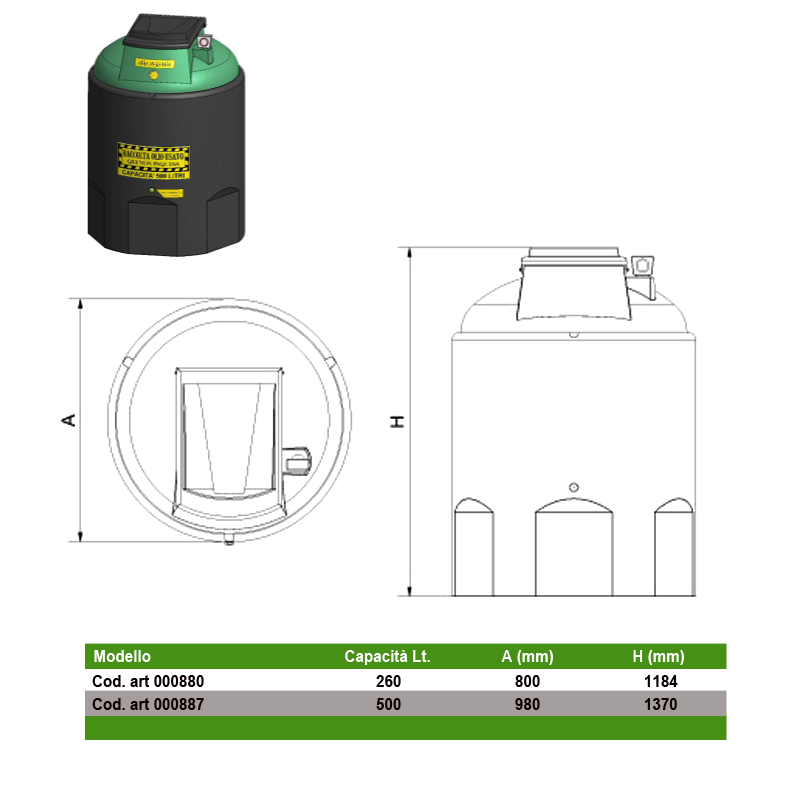 Contenitore olio esausto a doppia camera / 260 LT / Vegetale