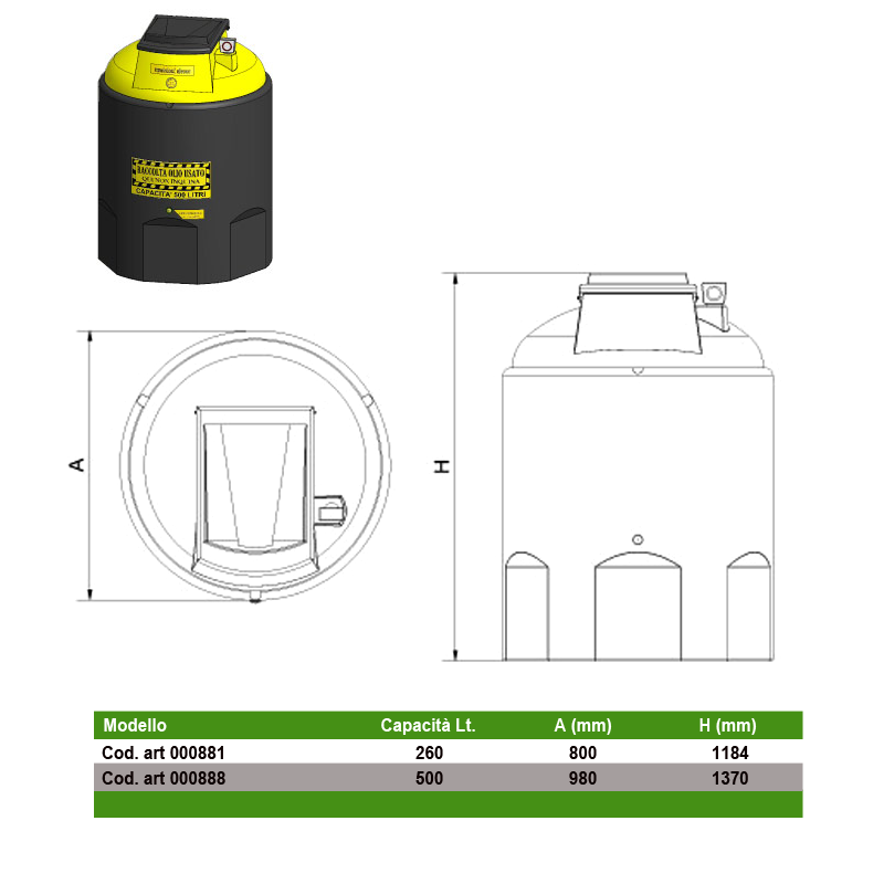 Contenitore olio esausto a doppia camera / 260 LT / Emulsioni Oleose