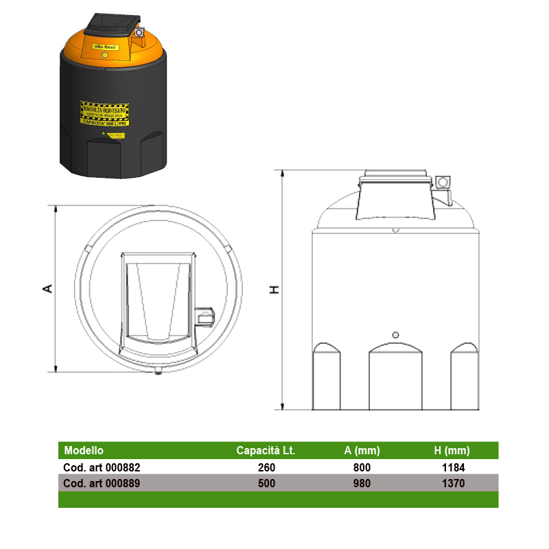 Contenitore olio esausto a doppia camera / 500 LT / Freni