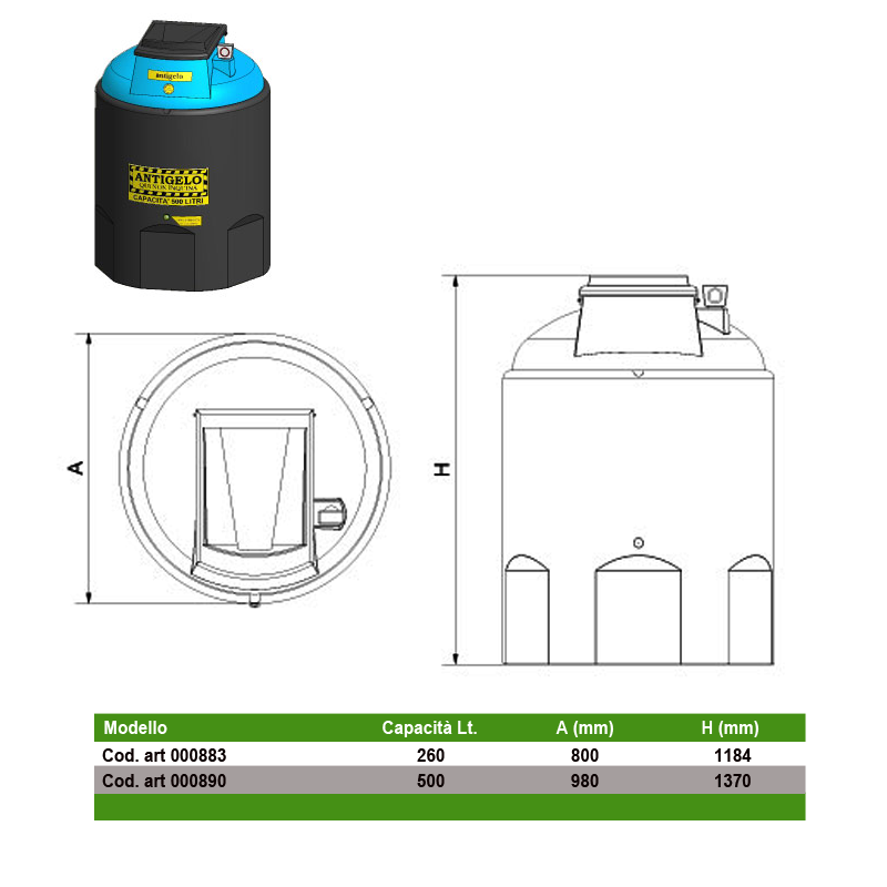 Contenitore olio esausto a doppia camera / 260 LT / Antigelo