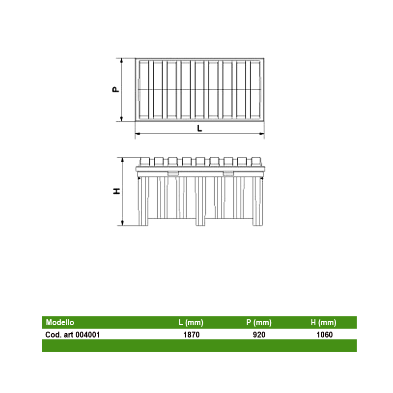 Contenitore raccolta di Tubi Neon Esausti 900 LT. / cm. L.187xP.92xH.106