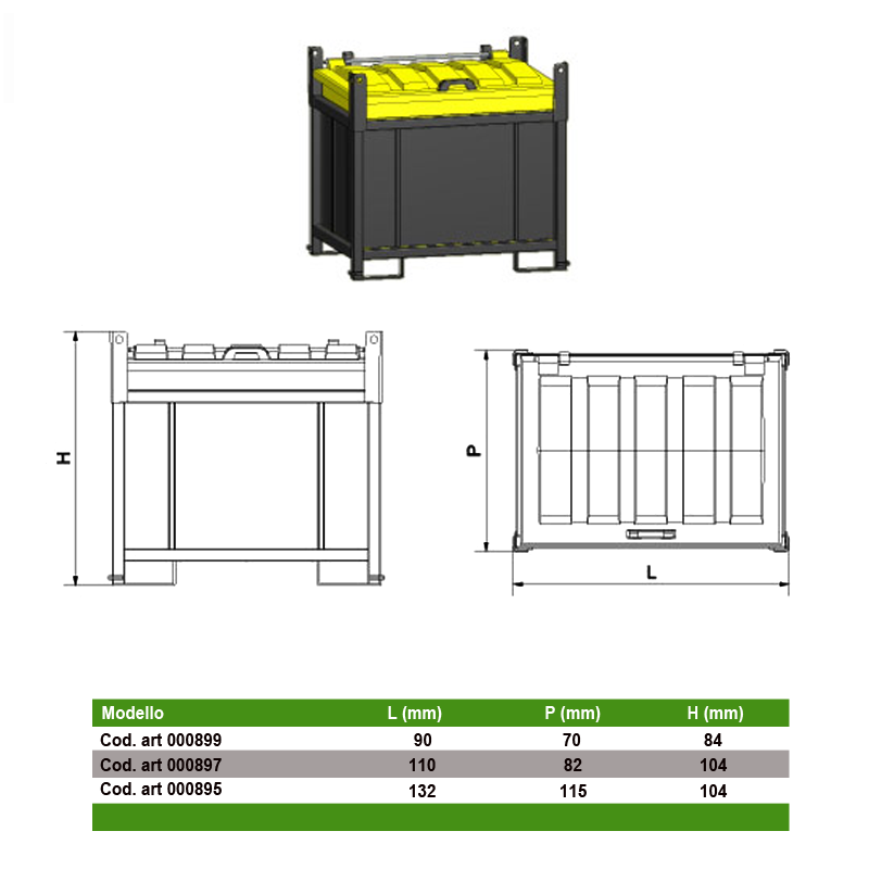 Contenitori per la raccolta di batterie esauste (doppio) / 250 Lt