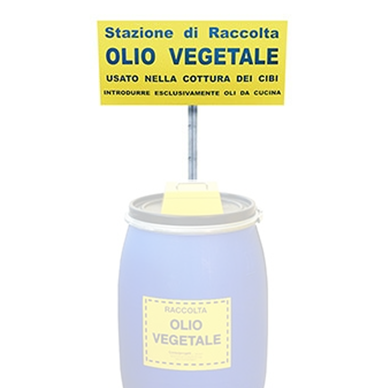 Palo con cartello per fusti oli vegetali