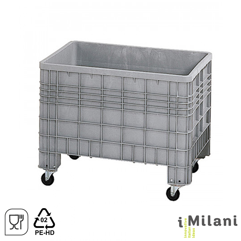 Cassone in plastica per alimentari su ruote / cm. L.115xP.80xH.100