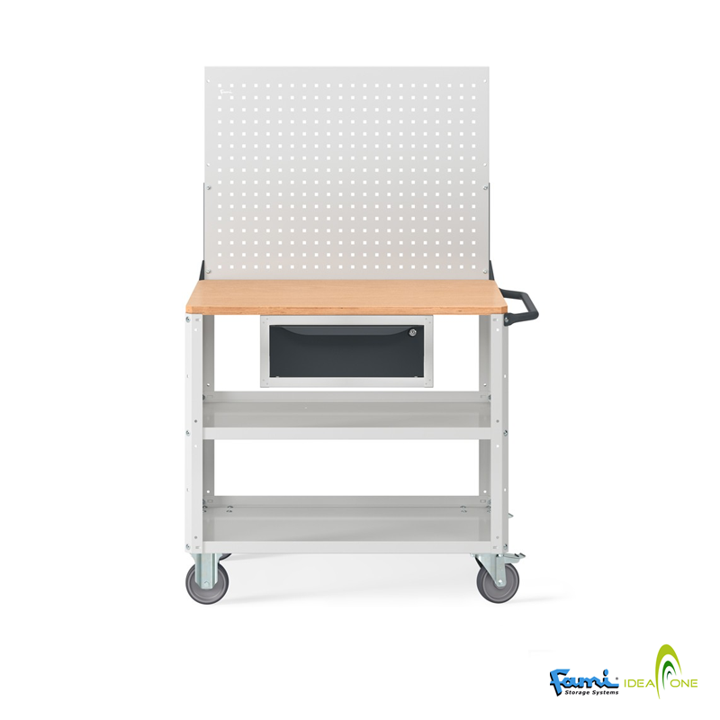 Carrello a 3 ripiani cm. L.100xP.65xH.155/300Kg/ruote 125