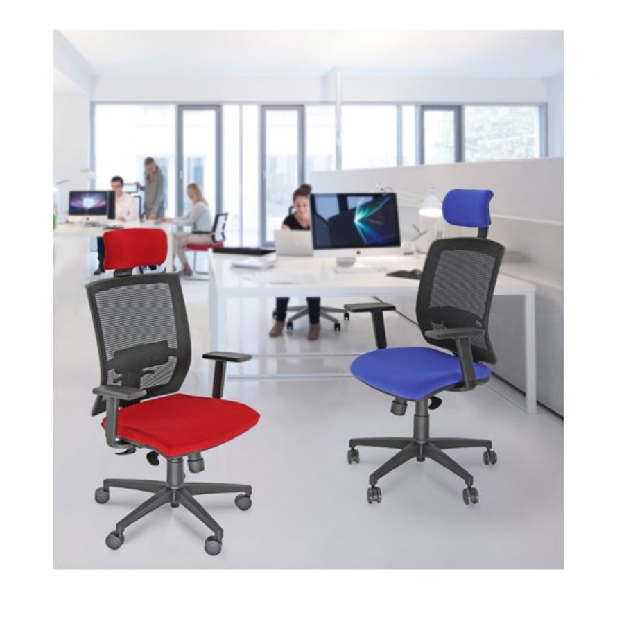 Sedia Ergonomica ERIS: Schienale rete, Poggiatesta, Sostegno lombare, Braccioli - NERO