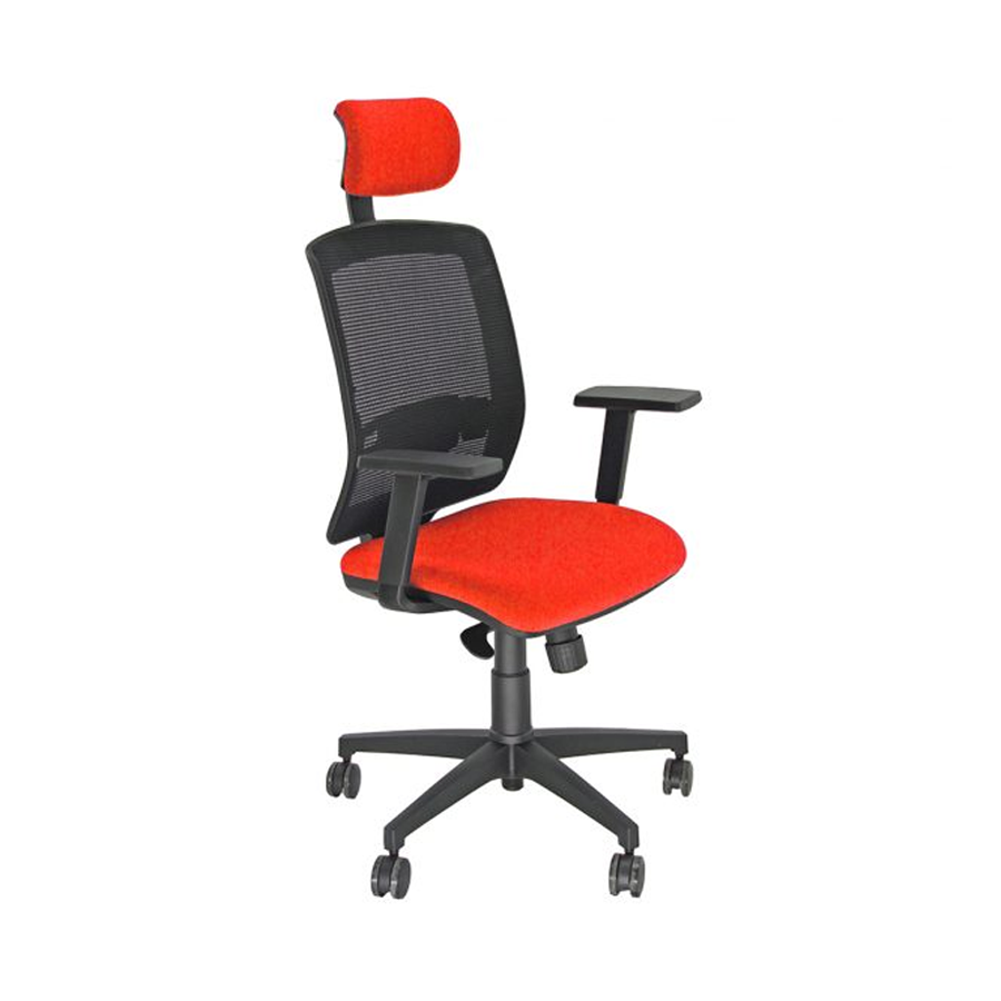 Sedia Ergonomica ERIS: Schienale rete, Poggiatesta, Sostegno lombare, Braccioli - ROSSO
