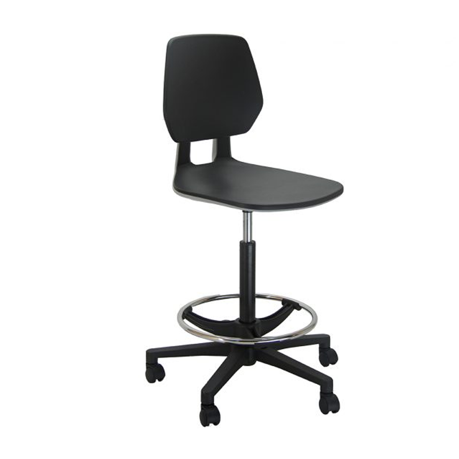 Sgabello legno MAAT: Poggiapiedi, Regolazione 55/80 cm, FAGGIO, c/Ruote