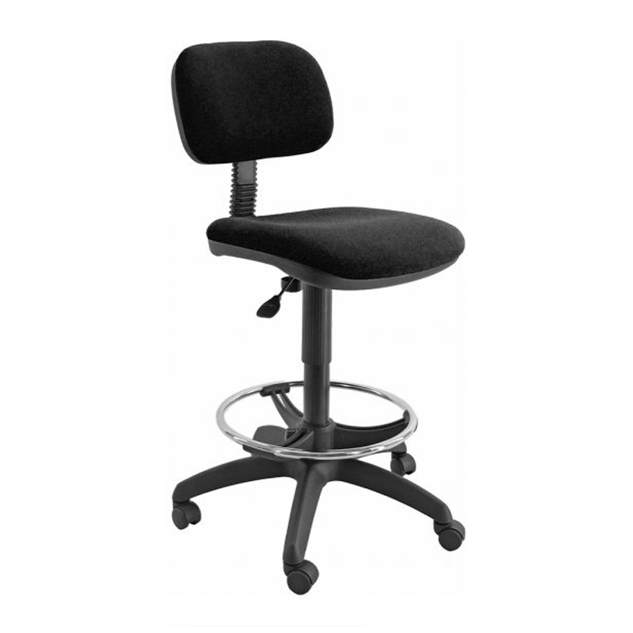 Sgabello ergonomico SESHAT: Schienale, Tessuto, Poggiapiedi, Regolazione - NERO c/Ruote