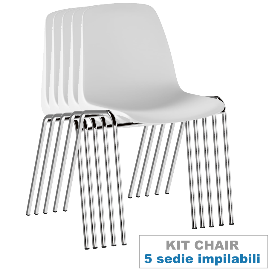 Sedia Monoscocca PAVIA (5 Pezzi): Impilabile, Seduta Plastica, Telaio Cromato - BIANCO
