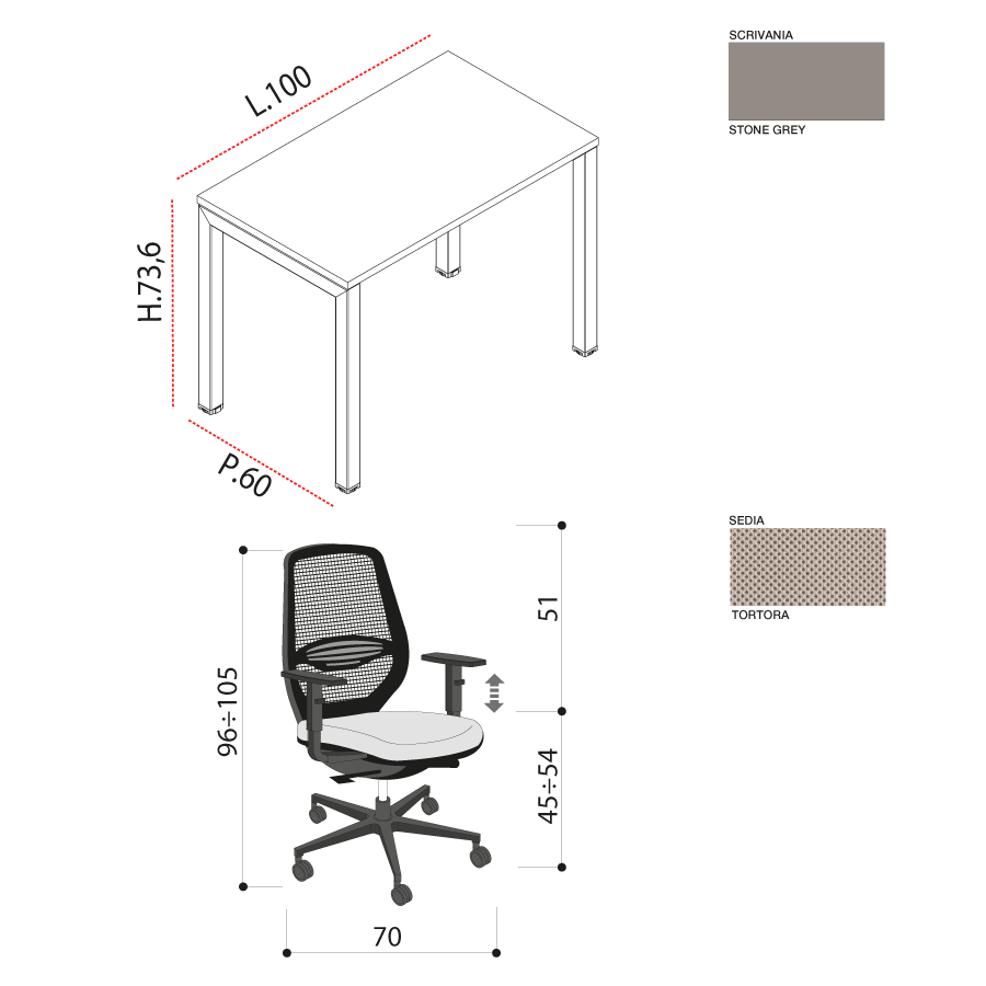 Scrivania + Sedia Home Smartworking GIULIA - GRIGIO