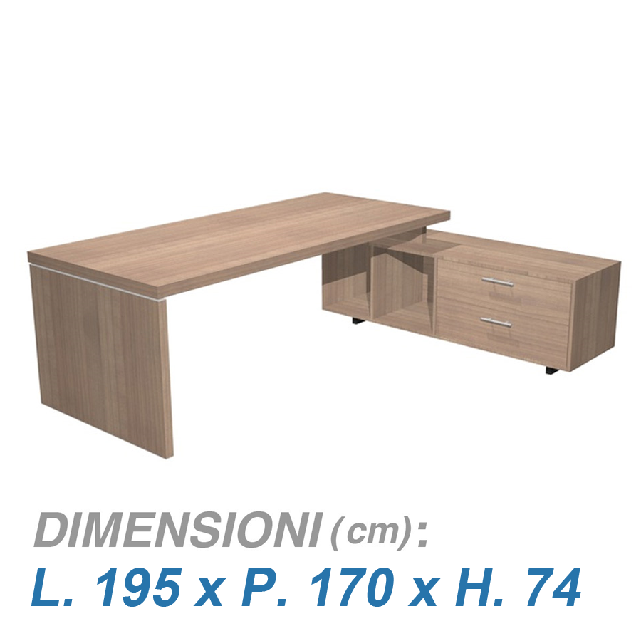 Scrivania ufficio con mobile GRACE / cm. L.195xP.170xH.75 CILIEGIO